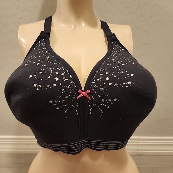 Cacique Bra 44D Lightly Lined No Wire Black Strappy Back - Picture 1 of 4